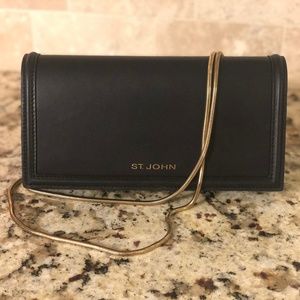 NEW St. John Black Leather Clutch/Purse